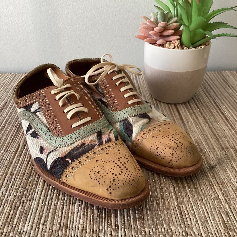 John Fluevog Floral Print Gateway Oxford Lace Up Brogue Shoes 6.5